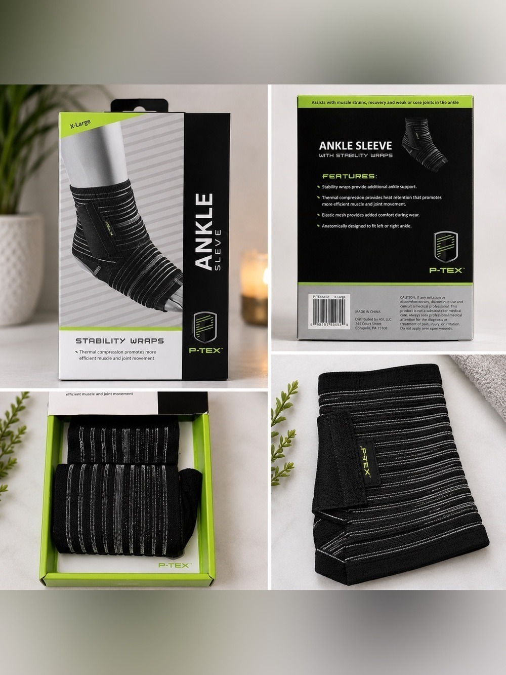 P-TEX Ankle Sleeve with Stability Wraps Thermal Compression XL